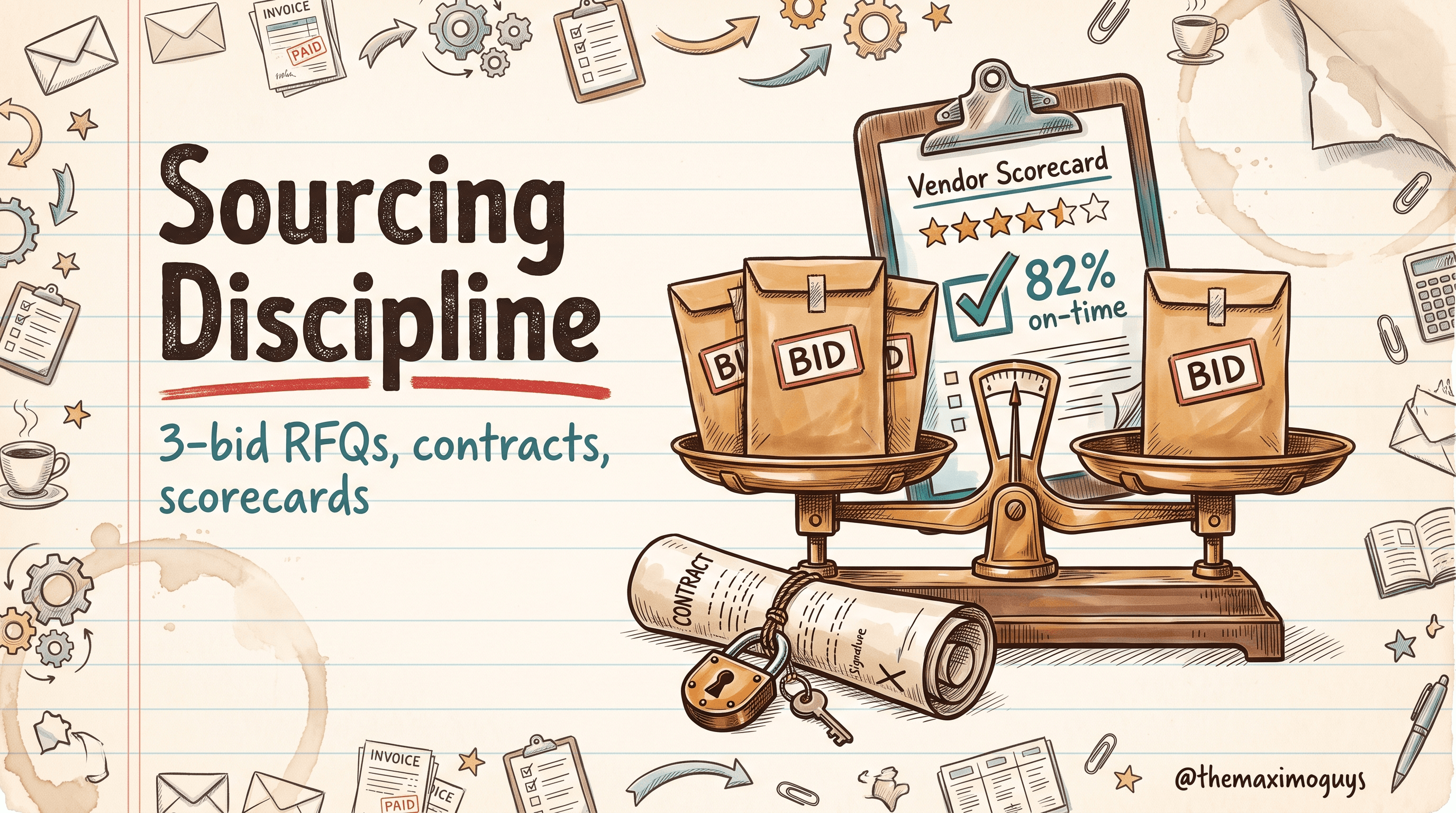 Sourcing Discipline: 3-Bid RFQs, Contracts, T&C Libraries, and Vendor Scorecards