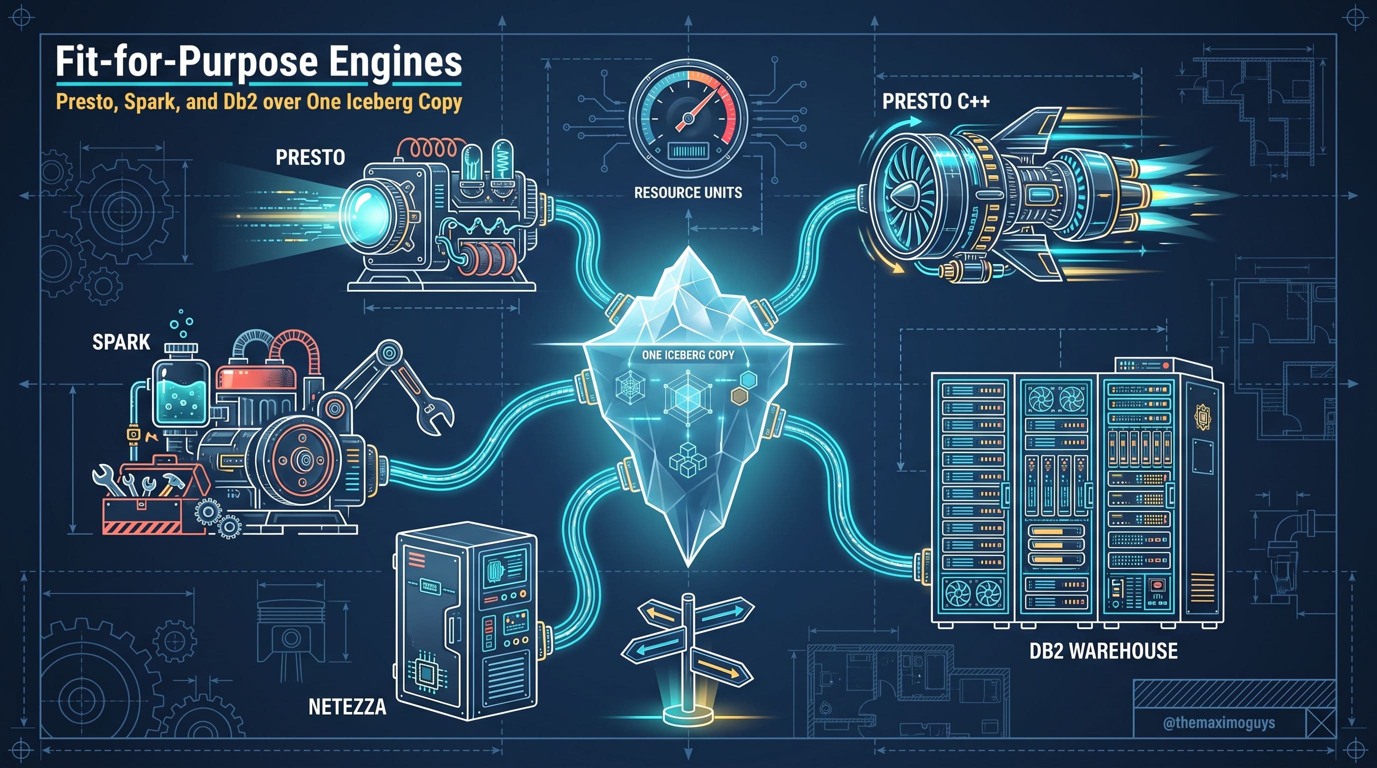 Fit-for-Purpose Engines: Presto, Spark, and Db2 over One Iceberg Copy